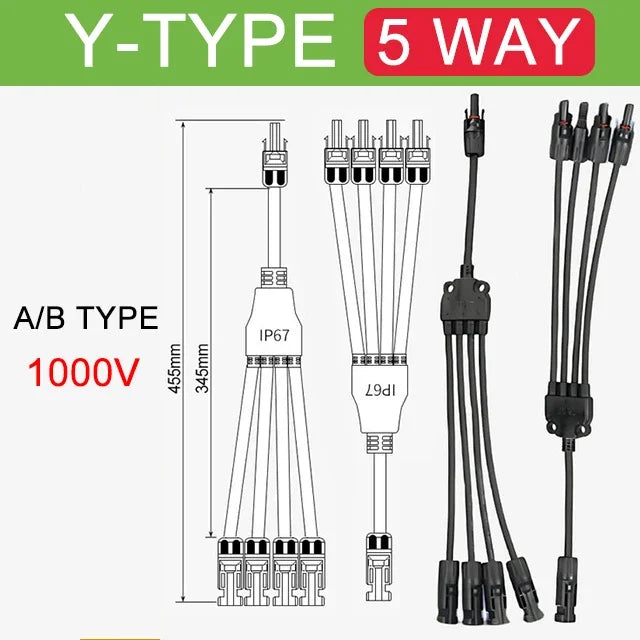 1/5Sets Photovoltaic PV Solar Cell Connector Solar Panel Parallel Connection PV Plug 1 To 2/3/4Way 30A 1000V Y Type Connector
