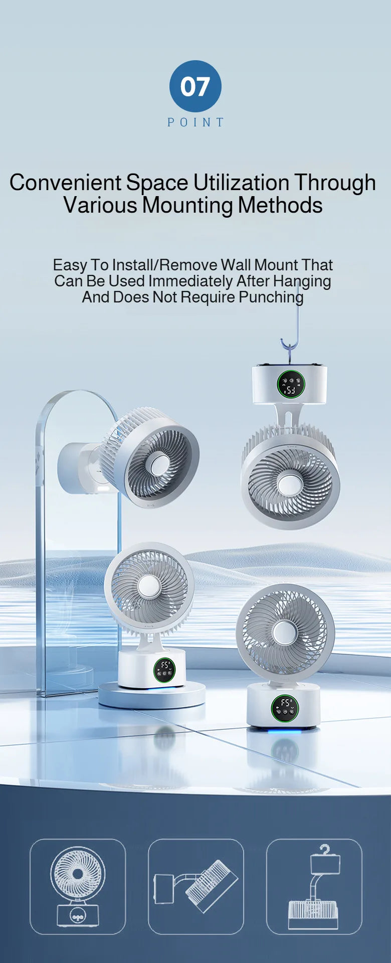 Smart Voice USB Fan Air Circulation Timer Fan Portable Night Light Function Fan, For Outdoor Travel And Student Dormitories
