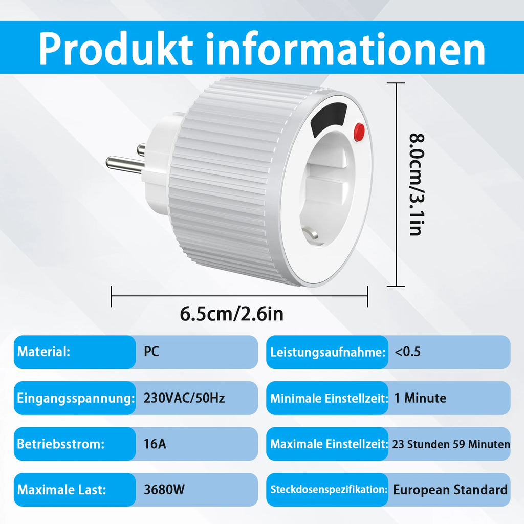 24-hour European standard rotary timer socket, rotary time adjustment, 3680W high power, fireproof and overload resistant