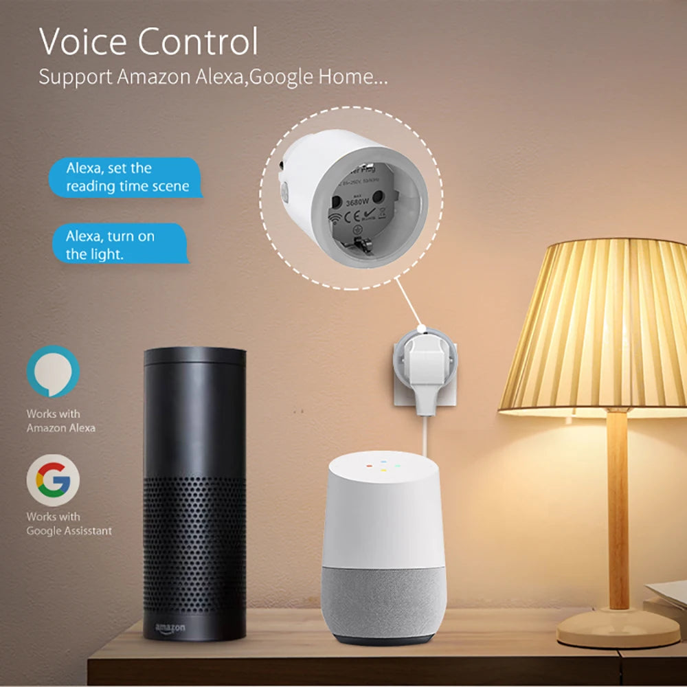Matter Smart Power Plug Wifi 16A Power Meter Remote Control EU Outlet Works with Tuya Homekit Echo Alexa Google Home Smartlife
