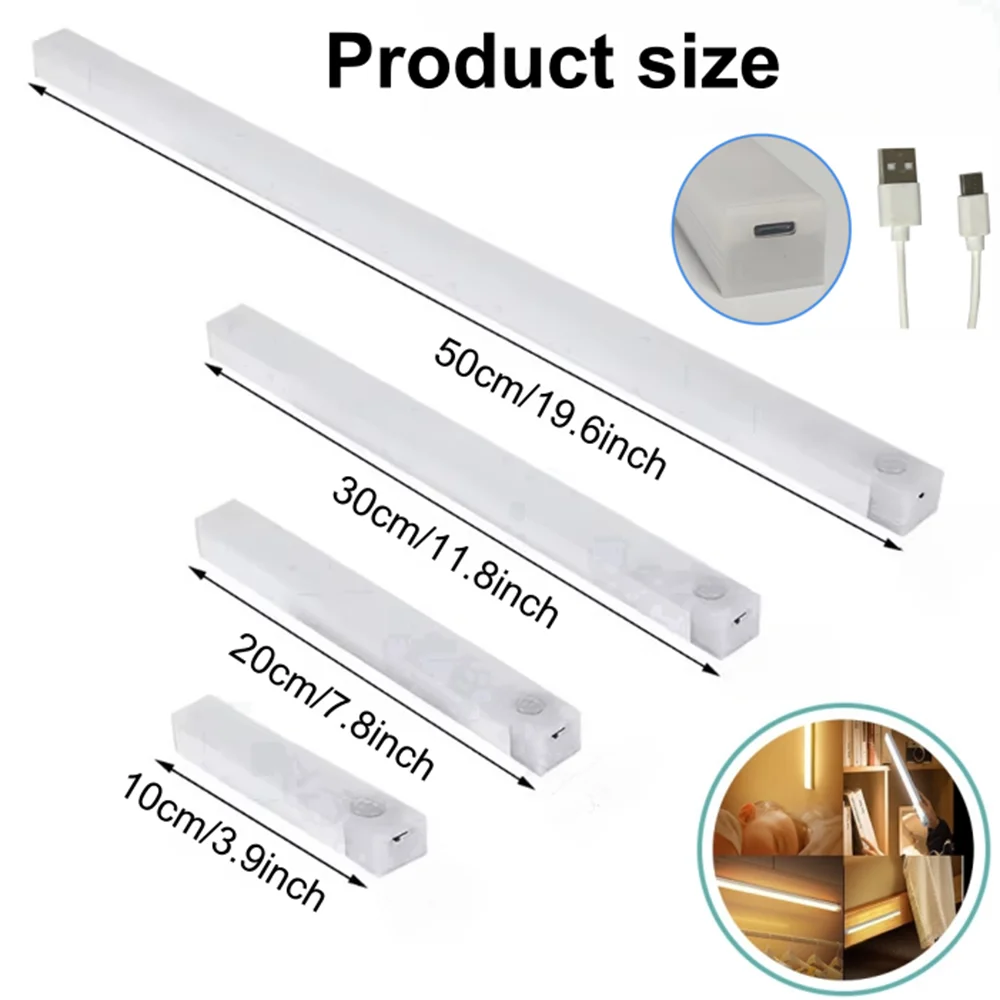 Motion Sensor  Bar  Light Type C Rechargeable Light  LED Magnetic attraction Night Light  for Kitchen Bedside Wardrobe bookcase