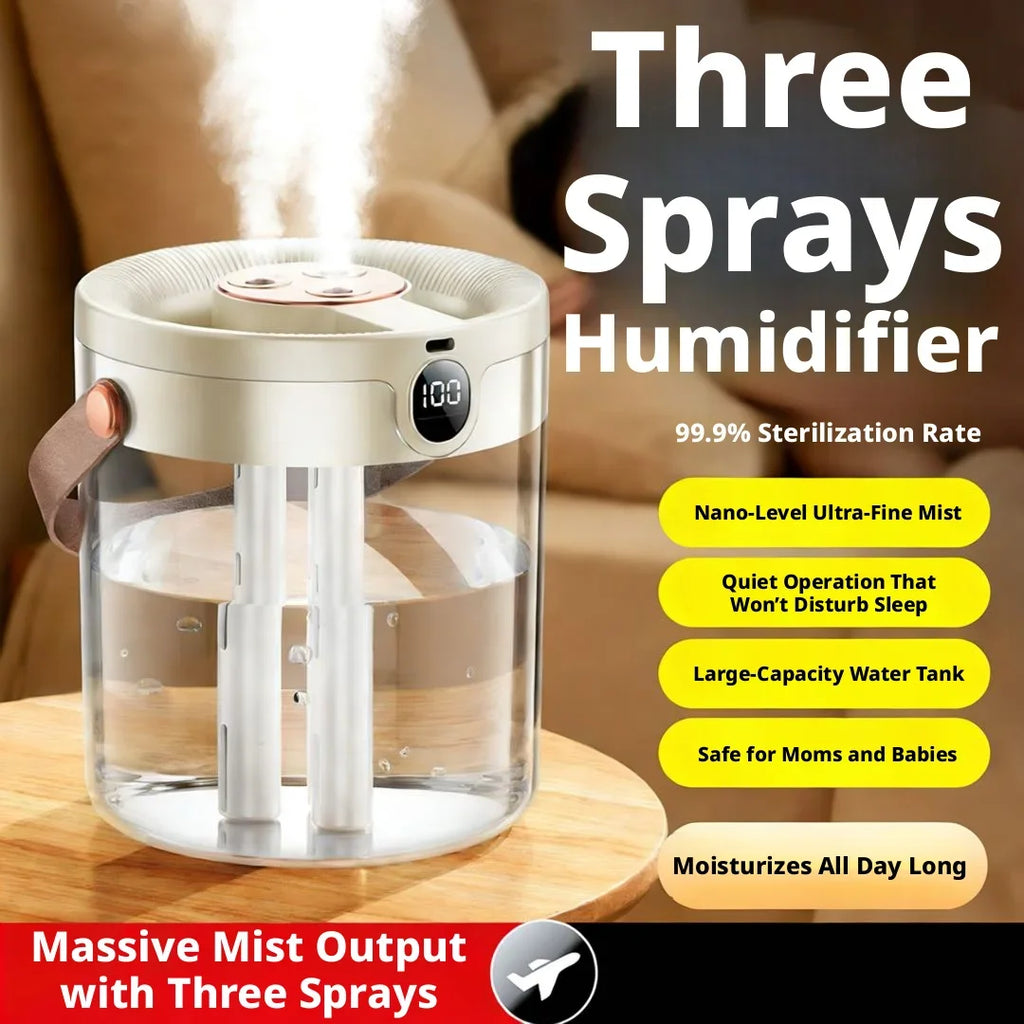 Smart 3 Spray Humidifier Digital Display Silent Large Volume Air Purifier Night Light Portable Desktop Home Bedroom Humidifier