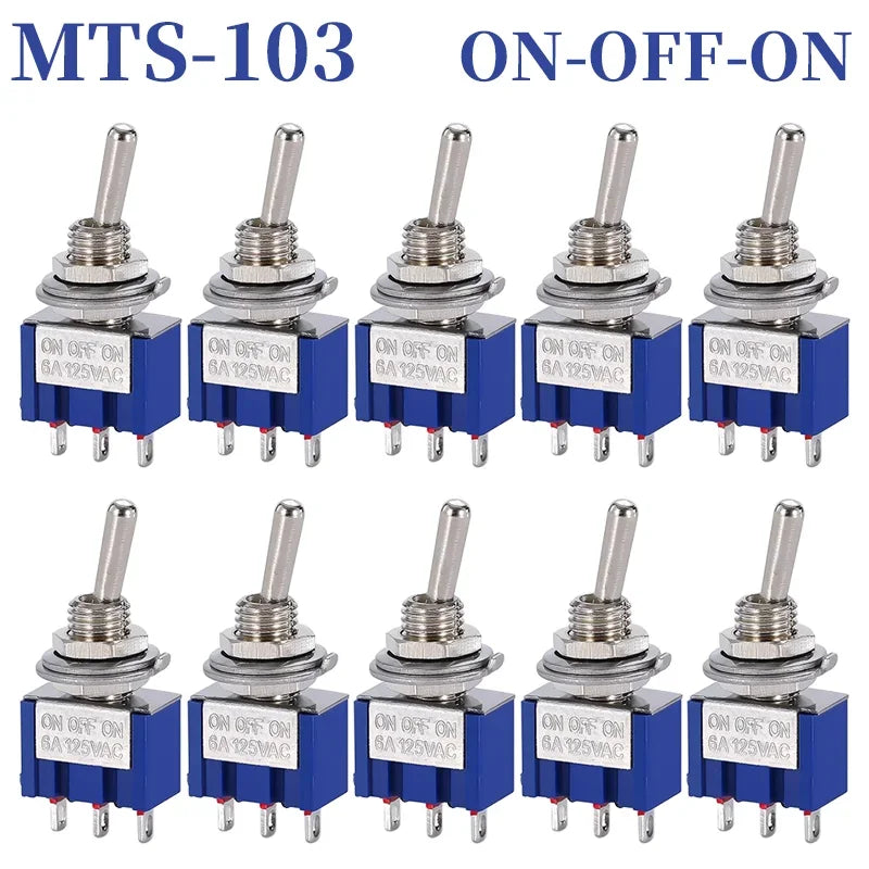 10pcs MTS-102 103 MTS-202 203 Toggle Switch 6A 125VAC on on SPDT 6mm Mini Switch DPDT on off on Waterproof Cap