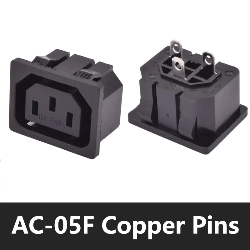 C13 C14 Electrical Power Socket Computer Mount Outlet 3 Pin IEC320 LED Rocker Switch Brass 10A Fuse Inlet Plug Connector 250v