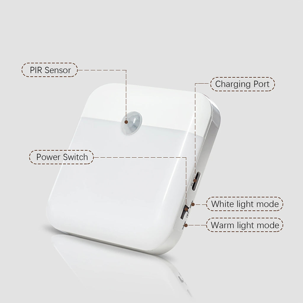 LED Night Light, Human Motion Sensor Lamp USB C Rechargeable Closet Light, Wireless LED Wall Lamp For Stairs Closet Kitchen Bed