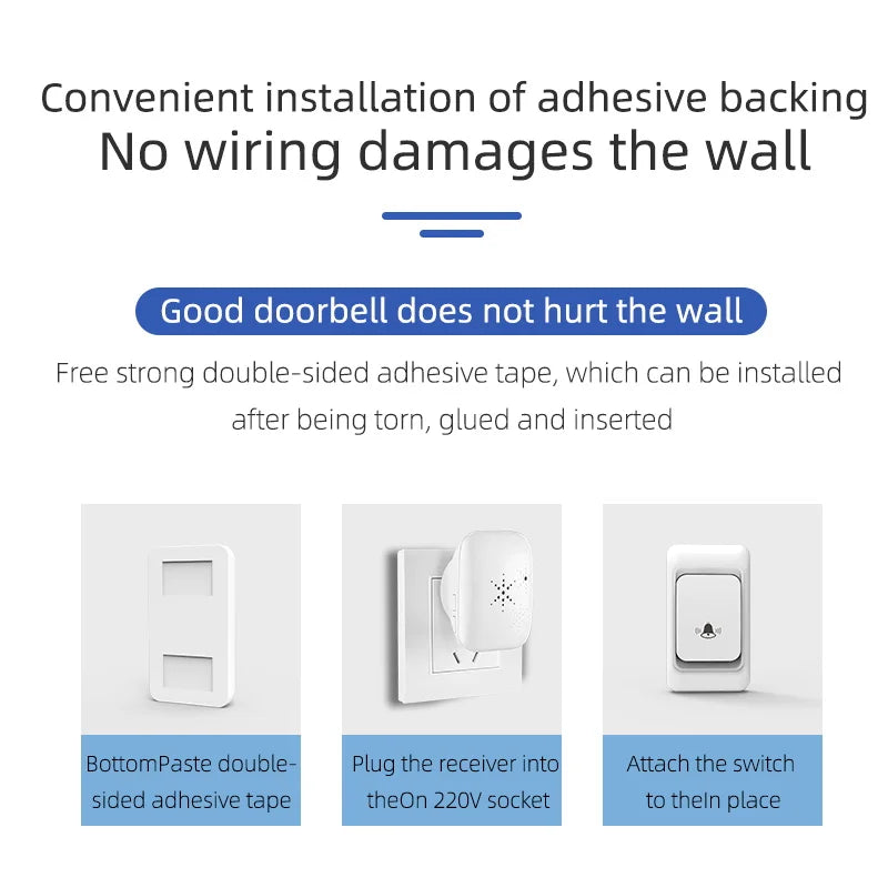 Wireless Doorbell - Home Ultra-Long-Distance Electronic Remote Control Digital Chime Doorbell - Child and Elderly Person Wireles