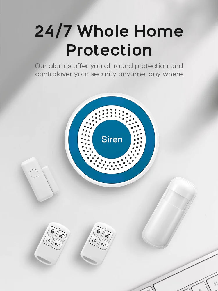 Tuya Smart Life App WiFi Smart Home  Alarm System Kit Wireless 433MHz Door Sensor Siren for Garage Office Security  Protection
