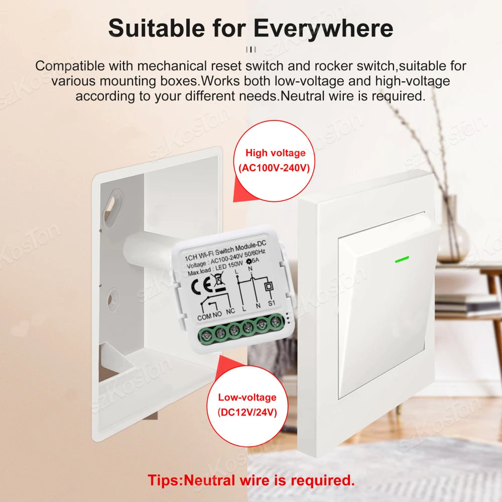Tuya ZigBee3.0 WiFi Smart Switch Module DC 12/24V AC 100-240V Dry Contact Smart Home 5A Breaker Relay Works with Alexa Google