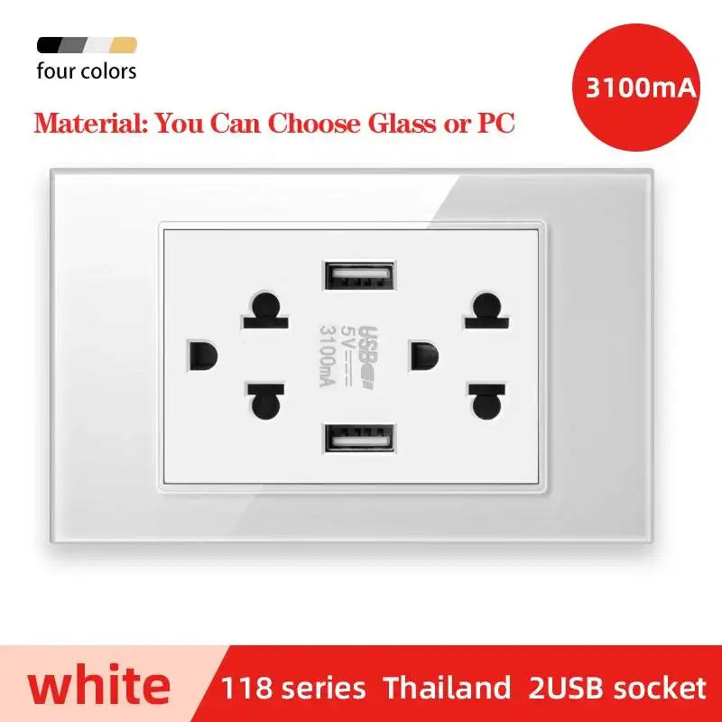 Herepow 118 Series Thailand American Standard Dual USB Wall Socket Smart Home Appliance Plug Adapter Type-c 3.1A Fast Charging