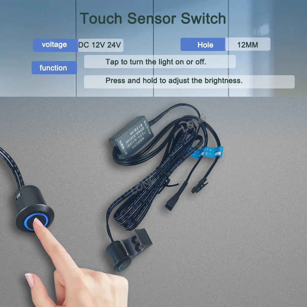 Hand Sweep Switch 5A 12V-24V, Smart IR Motion Sensor Light for Wardrobe Cabinet, Touch ON/OFF & Dimming, for Closet LED Lamp