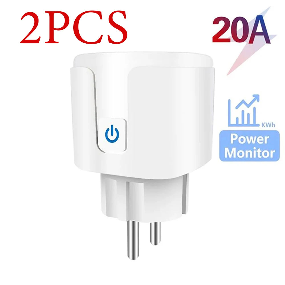 Works with Tuya Smart Life App Wifi Plug 20A Smart Socket EU Power Monitor Remote Control Outlet Works with Alexa Google Home