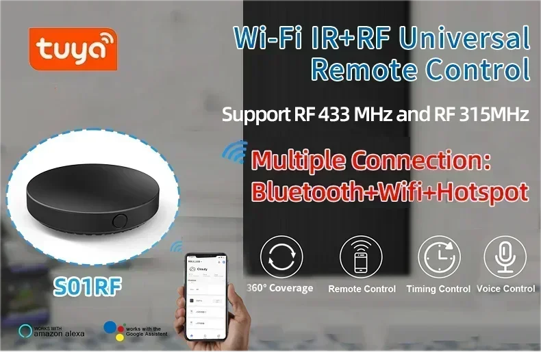 Tuya WiFi IR RF Remote Control 315 433 MHz Universal For All Air Conditioner TV LG Smart Life App Work with Alexa