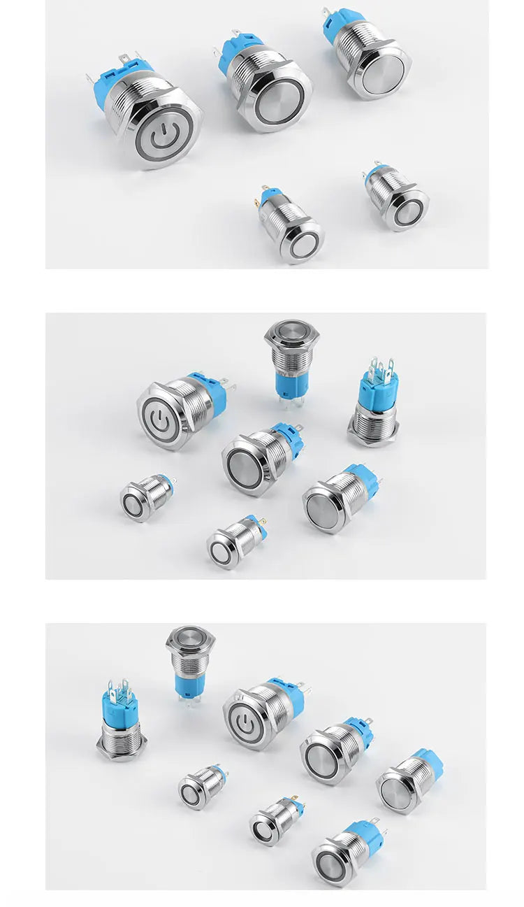 12mm 16mm 19mm 22mm metal push button on off switch power LED light Waterproof Flat circular button 3v 6v 12v 24v 110v 220v ip65