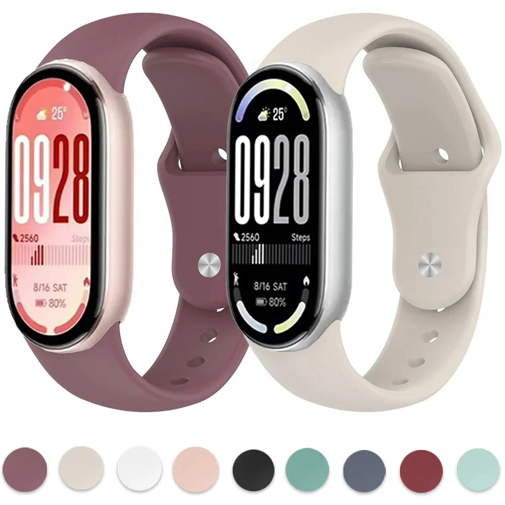 Soft Silicone Strap for Xiaomi Mi Band 10 9 8 NFC Smart Watch Sport Replaceable Bracelet Correa for Mi Band 10 Breathable Strap