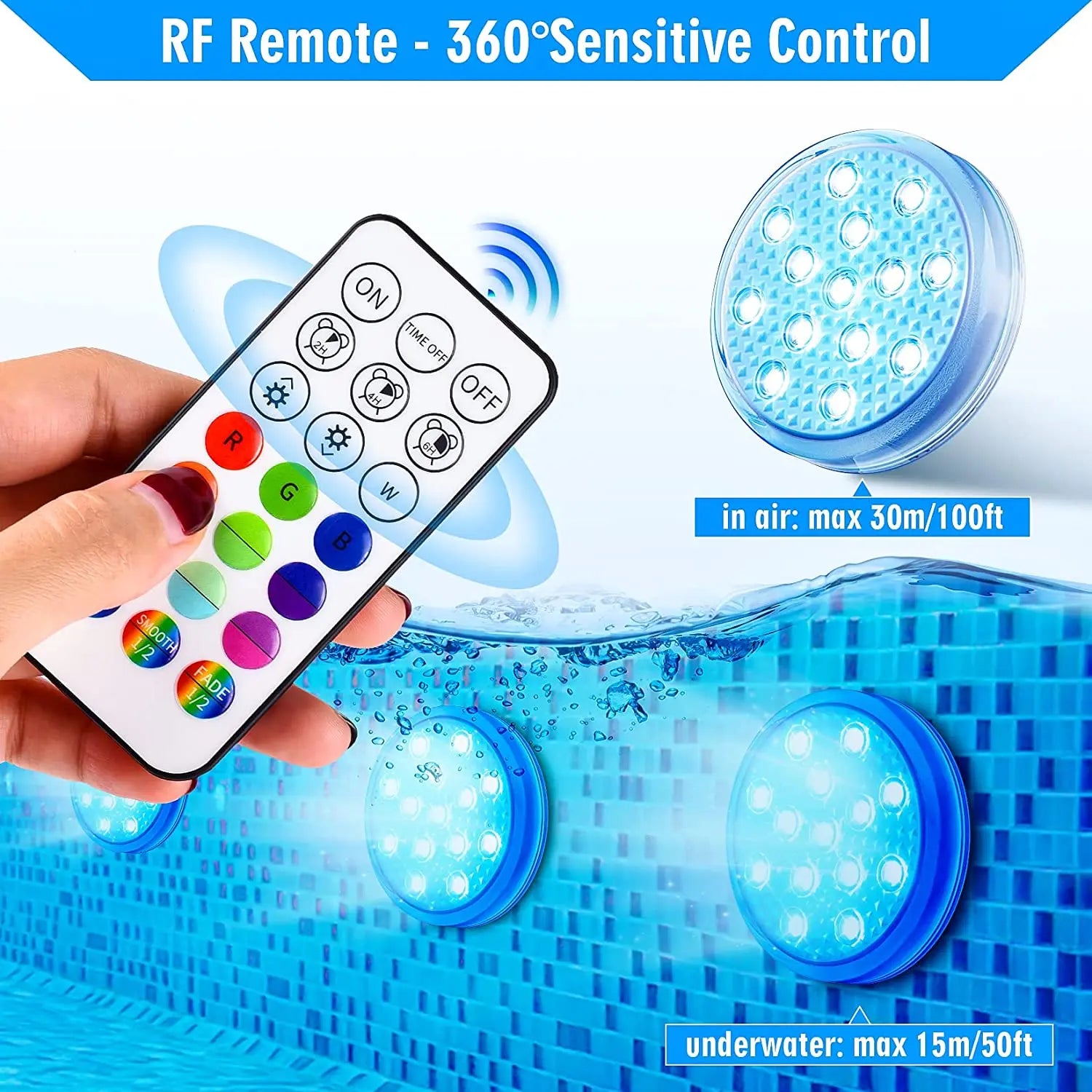 Rechargeable Underwater Submersible Pool Lights with Remote IP68 Waterproof Color Changing Led Floating Lights for Hot Tub Bath