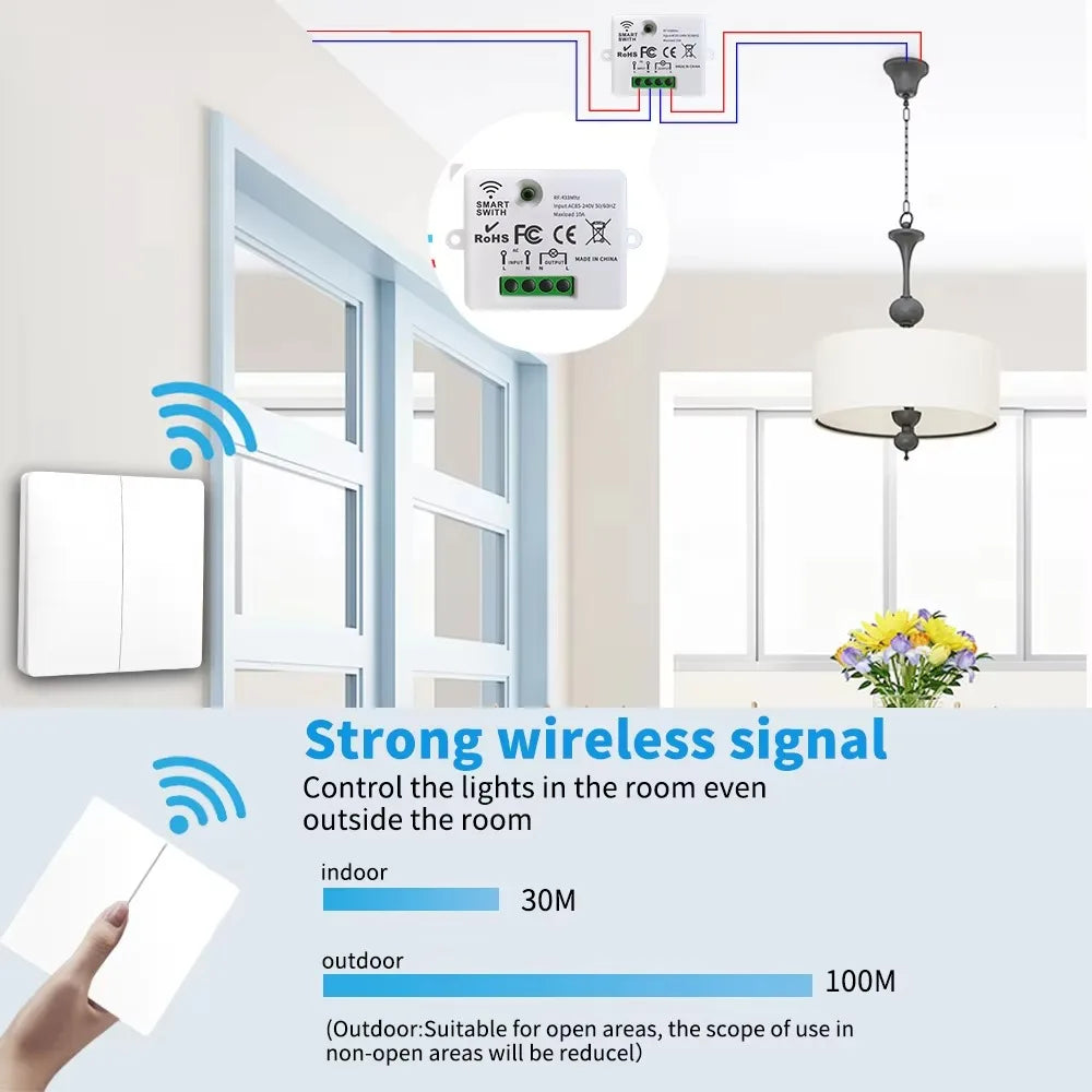 RF433 Self-Powered Wireless Light Switch, Kinetic Energy No Battery,Long Range Wall-Penetrating Signal, Easy Retrofit for Home