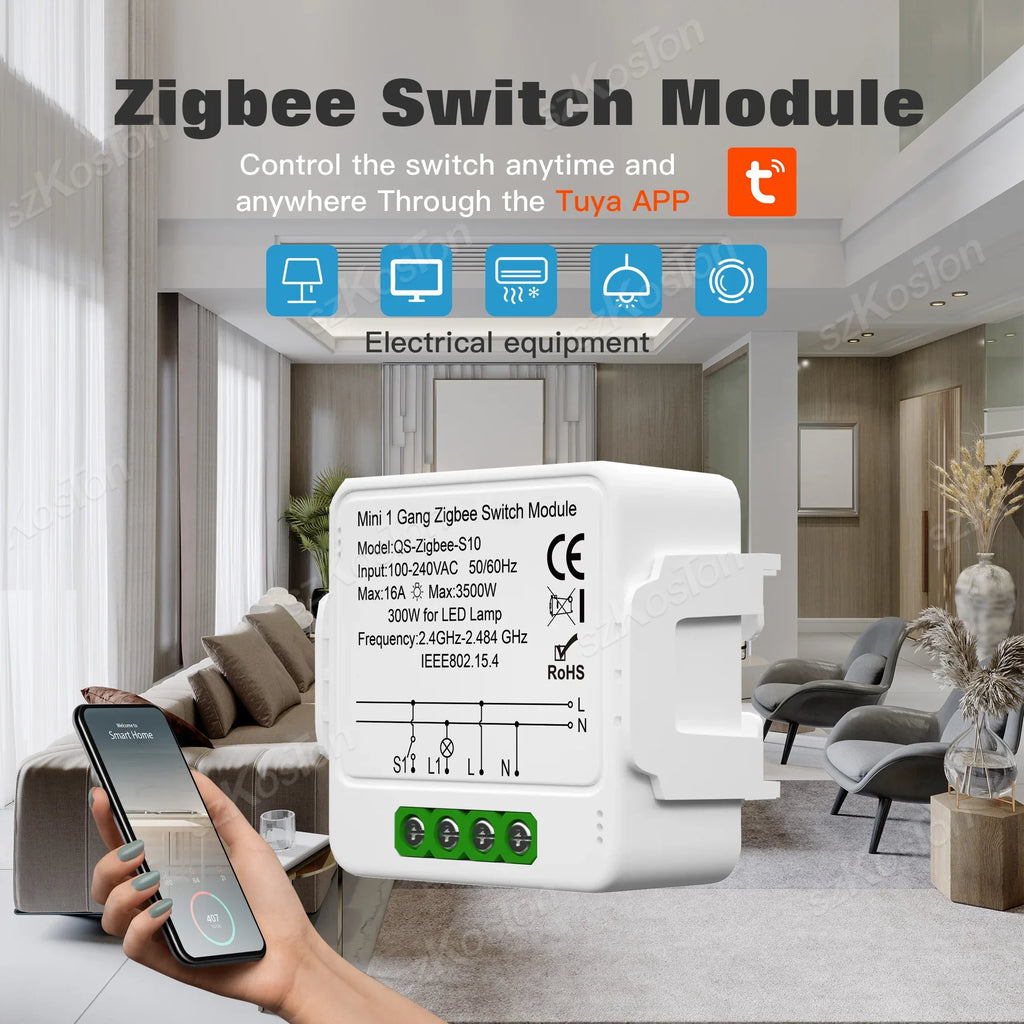 1/2/3 Gang Tuya ZigBee Smart Switch Module Need Neutral Wire Smart Life App Automation DIY Breaker Works with Alexa Google Home