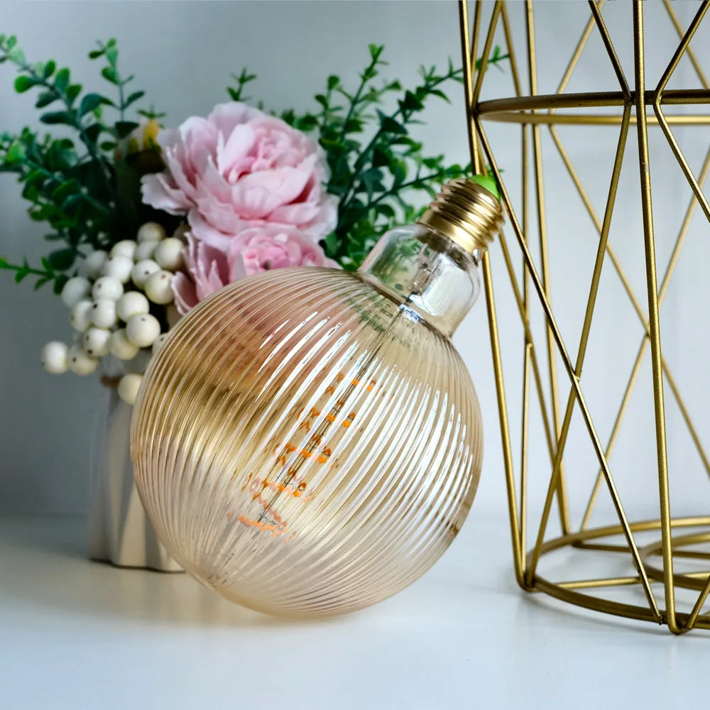 TIANFAN Edison Led Bulb E27 Fitting 4W Dimmable Ripple Glass Amber Color 2000Kevin Warm Speciatly Decorative Light Bulb
