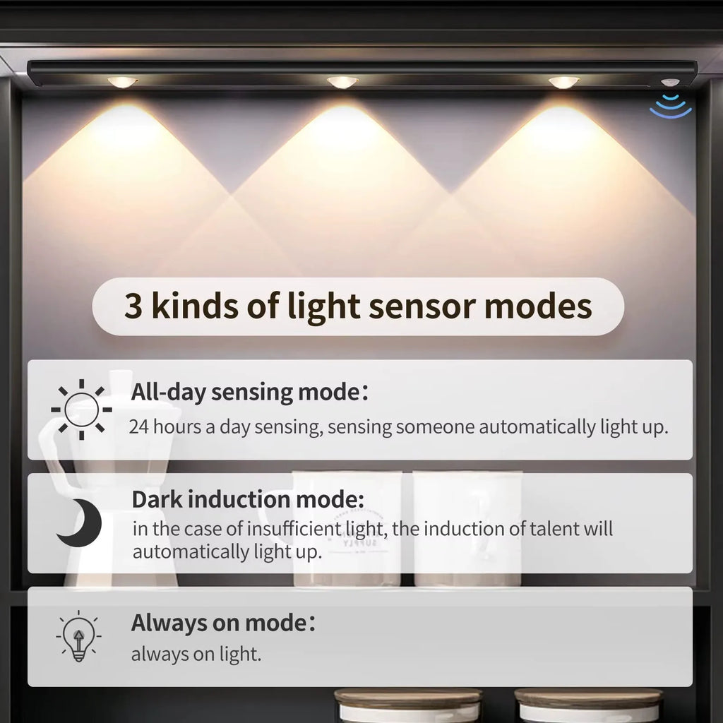 White/Black LED Cabinet Light USB Rechargeable Motion Sensor LED Light for Kitchen Wardrobe Cabinet Lighting 20CM/30CM/40CM/50CM
