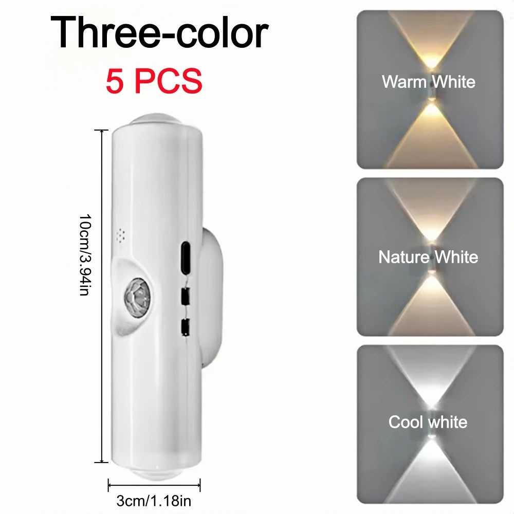 Rechargeable Motion Sensor Magnetic Wall Lamp Smart LED Double-head RGB Gradient Night Light for Bedroom Closet Home Decor