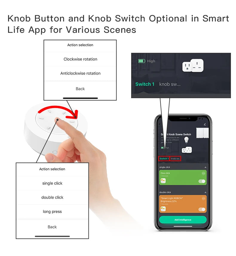 Works with Tuya ZigBee Smart Knob Switch Wireless Scene Switch Button Remote Dimmer Battery Powered Automation for Smart Life AP