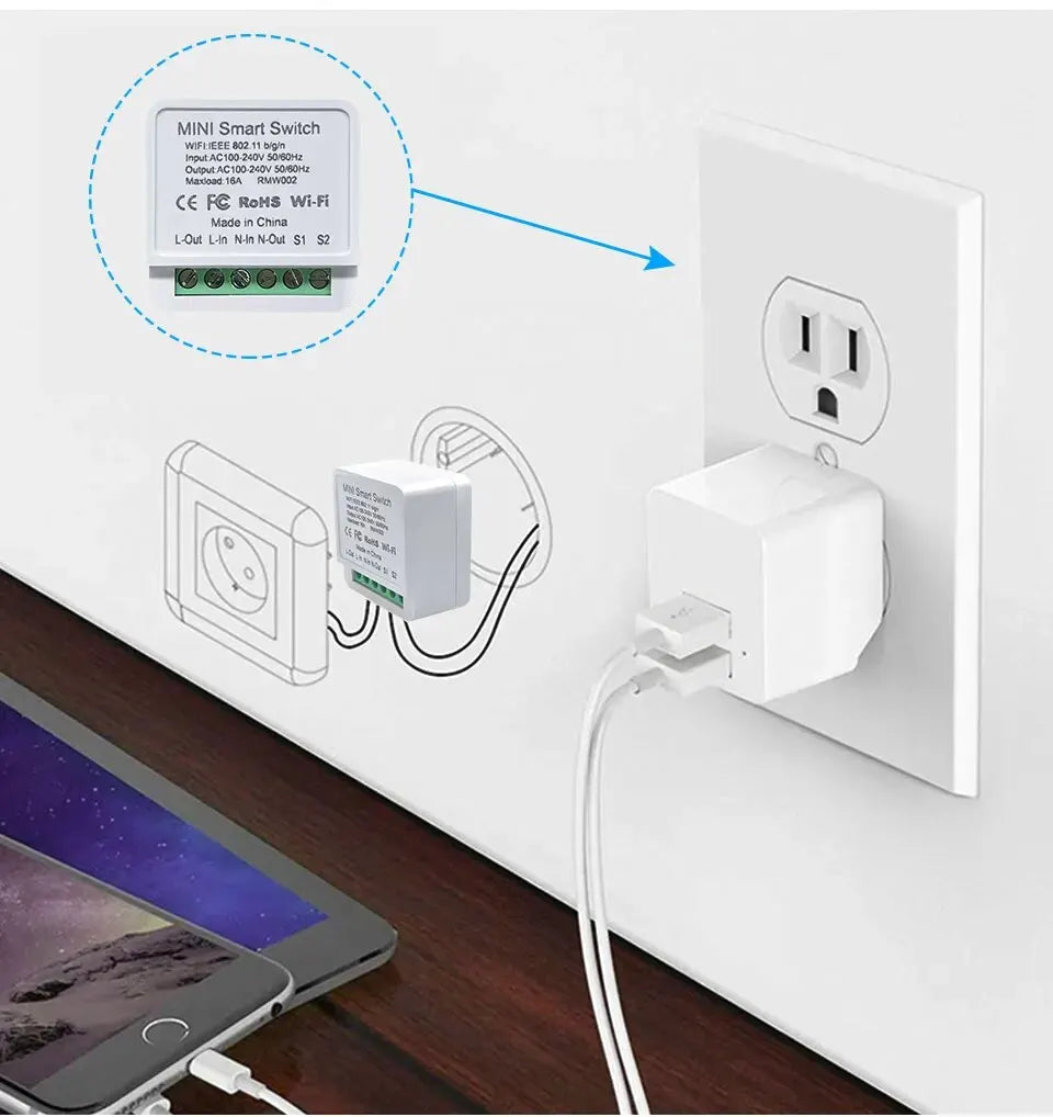 16A /20A Mini Wifi Smart Switch DIY Light Switch 2 Way Control Automation Module Cozylife App Remote Control Alexa Google Home