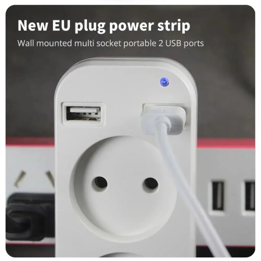 Power Strip USB Socket Adapter EU Plug AC Outlet Double Socket With 2 USB Port Fast Charging Home Office Surge Protector Adapter