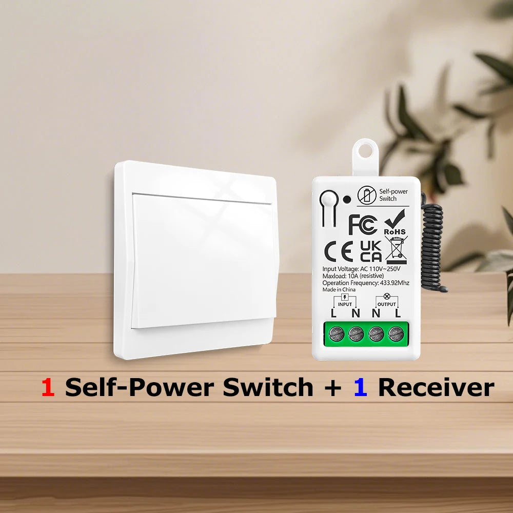 433MHz Wireless Self-Powered Light Switch AC 110V 220V Receiver RF 86 Wall Switch No need Battery for Home Appliance LED Lamp