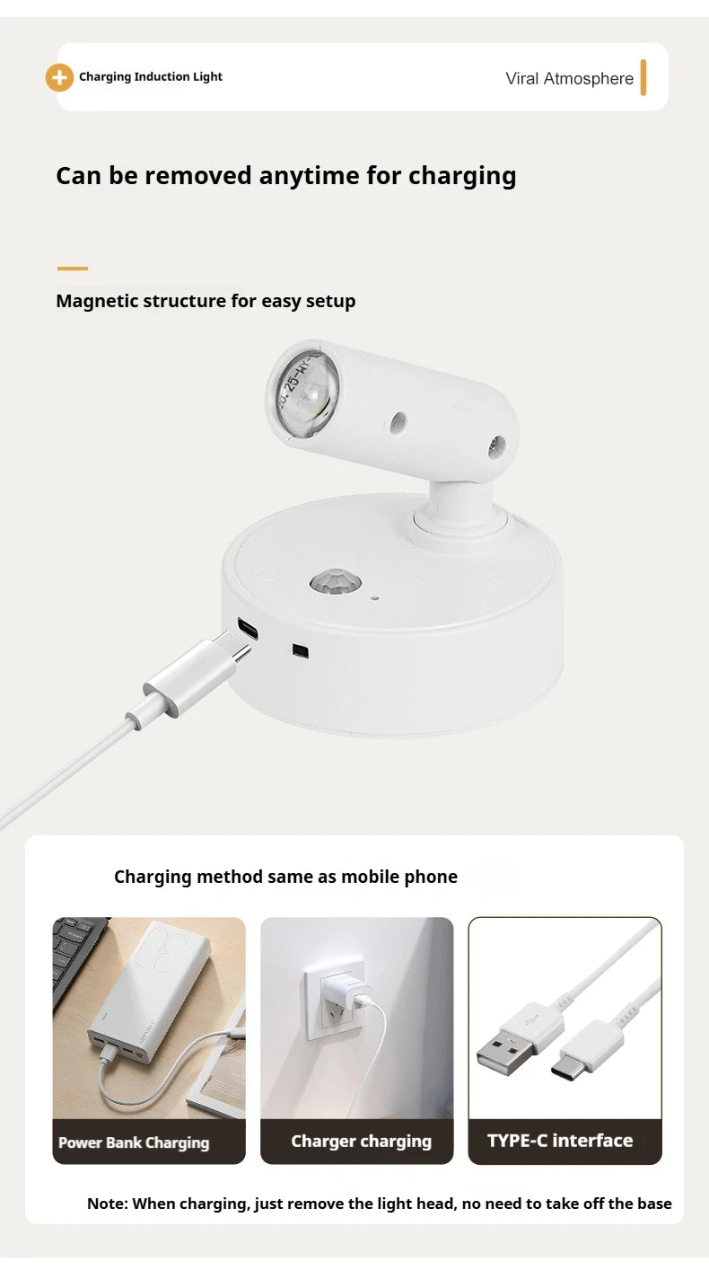 LED Light Magnetic Rechargeable Wall lamp Spotlight Atmosphere Light  No Punch Reading Light Touch Switch Dimmable Bedside Lamp