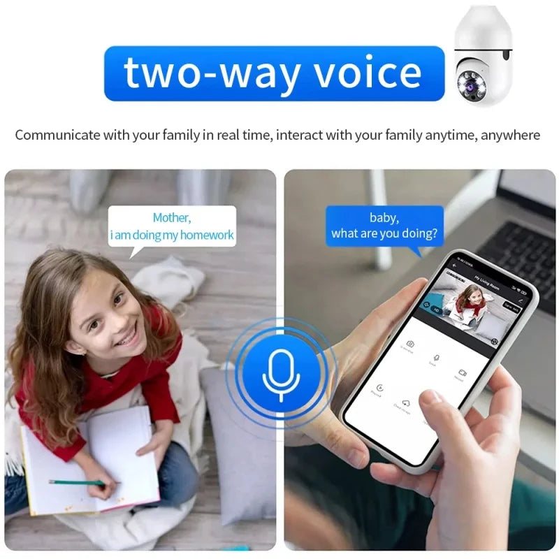8MP E27 Bulb Surveillance Camera Wifi IP PTZ CCTV Camera 10X Zoom Color Night Vision Human Tracking Security Baby Monitor Cam