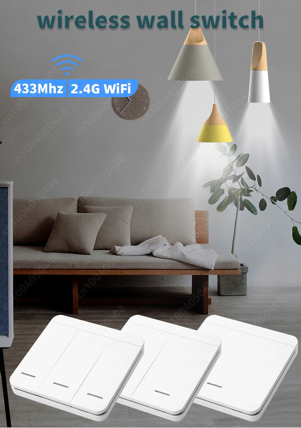 Tuya Smart Home Wifi RF433 Mhz Switch 1/2/3gang Button Switch Strong Signal Wiring-free Remote Control  Works with Alexa Google