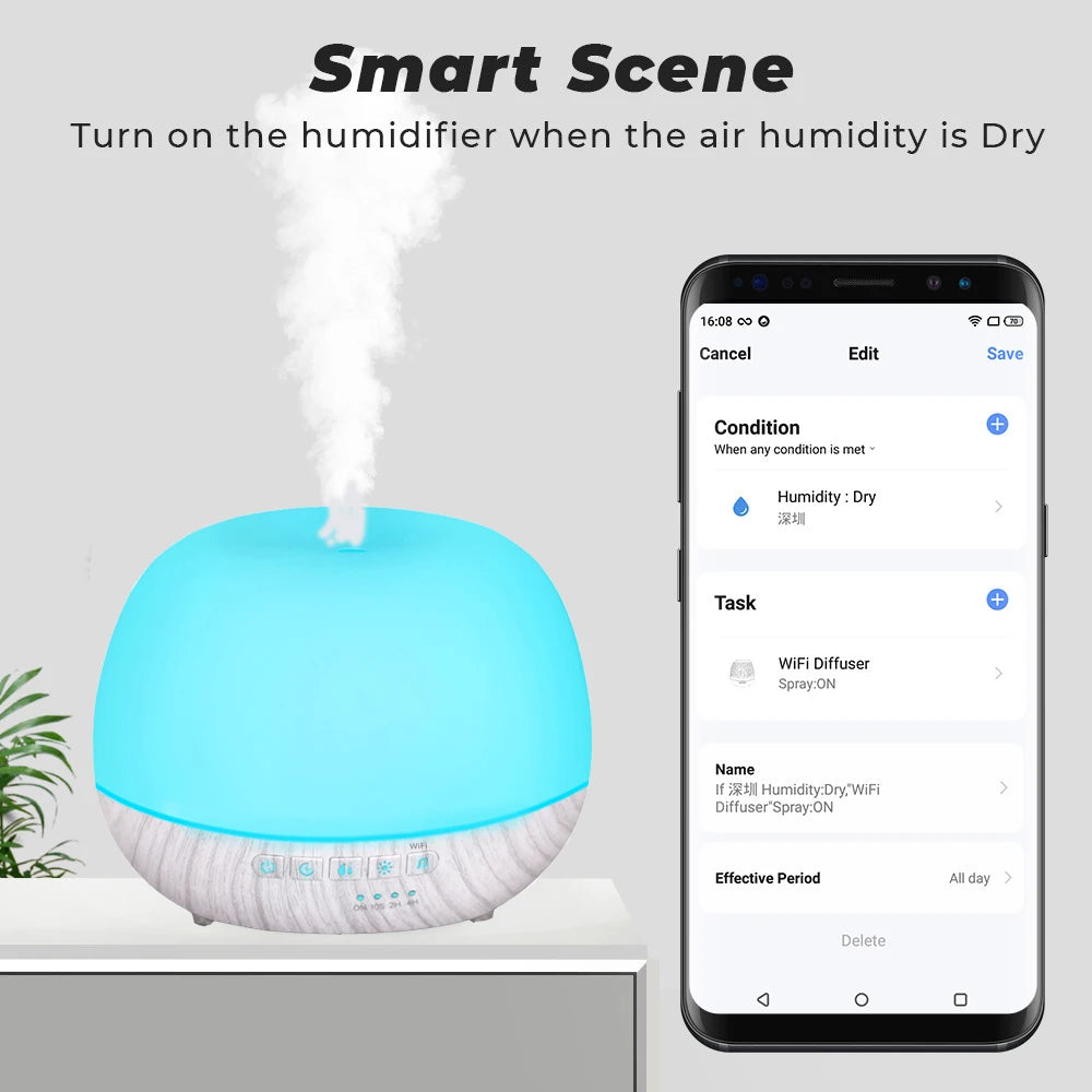 WiFi Smart 550ML Electric Aroma Diffuser Essential Oil Diffuser Air Humidifier Ultrasonic Remote Control Mist Maker Home