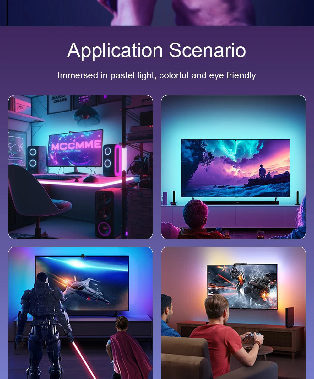 Immersion TV Backlights with Camera, Smart Ambient TV Strip Light RGB Synchronization Ambient Led Strip Light Lamp Camera Room