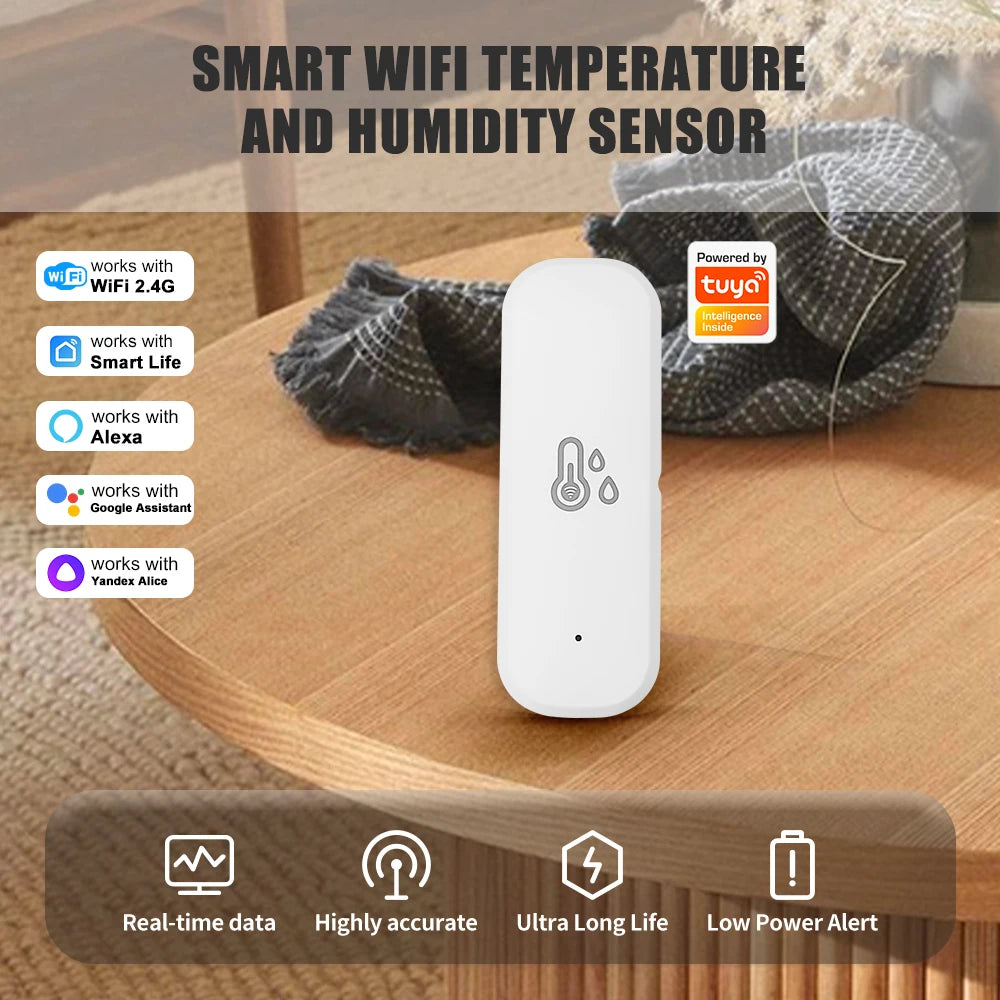 Tuya WiFi Temperature and Humidity Sensor Smart Life Monitoring Battery-Powered Home Automation Compatible with Alexa