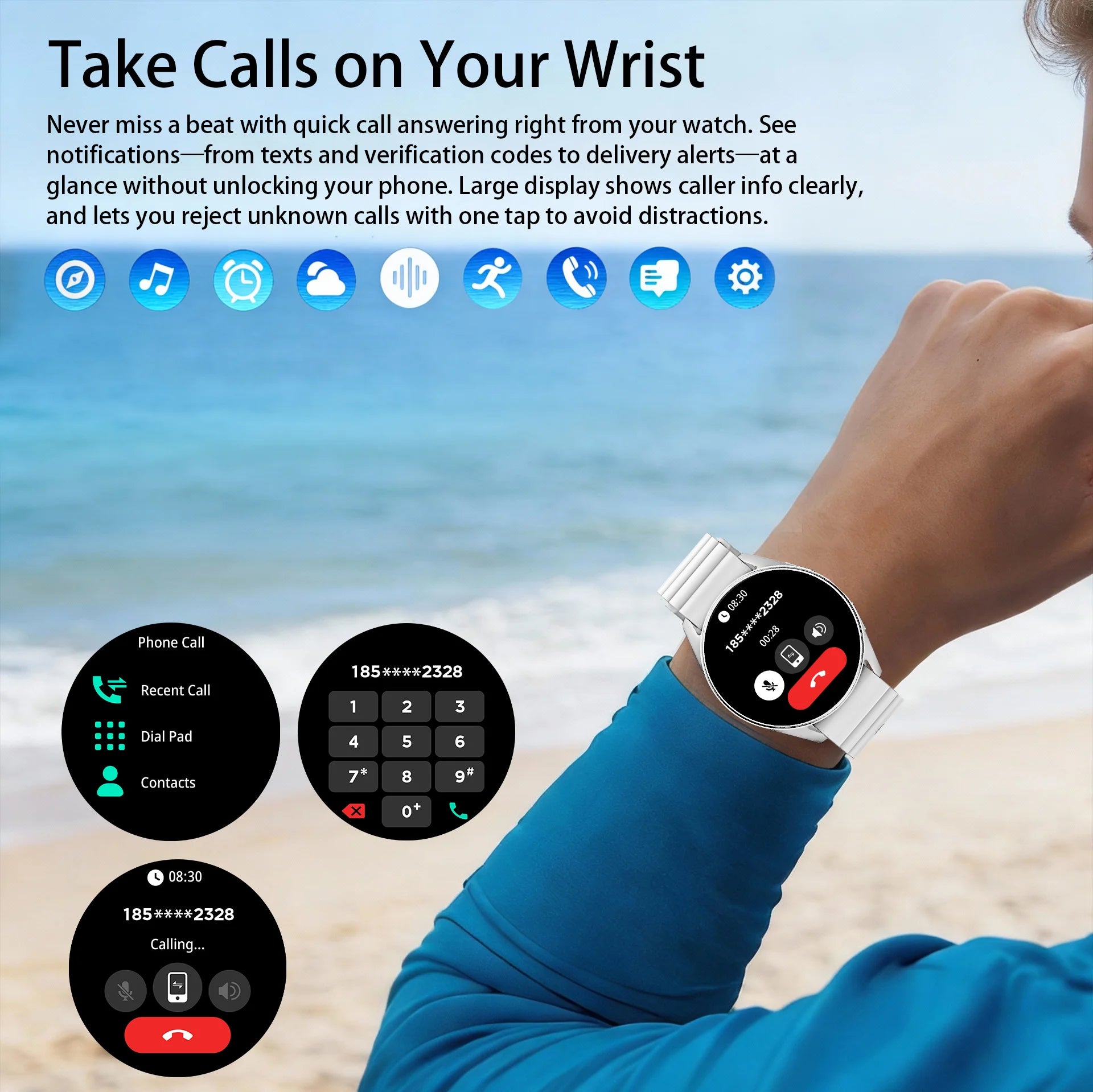 Men's and women's smartwatches, wireless dialing, fitness trackers, compatible with IOS and Android wearable smart wristbands