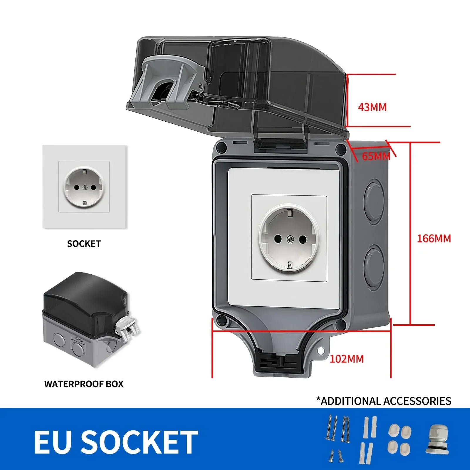 EU Socket IP66 Weather Dustproof Outdoor Plug Wall Socket Outlet Double Socket for Garden Garage Use Waterproof Box