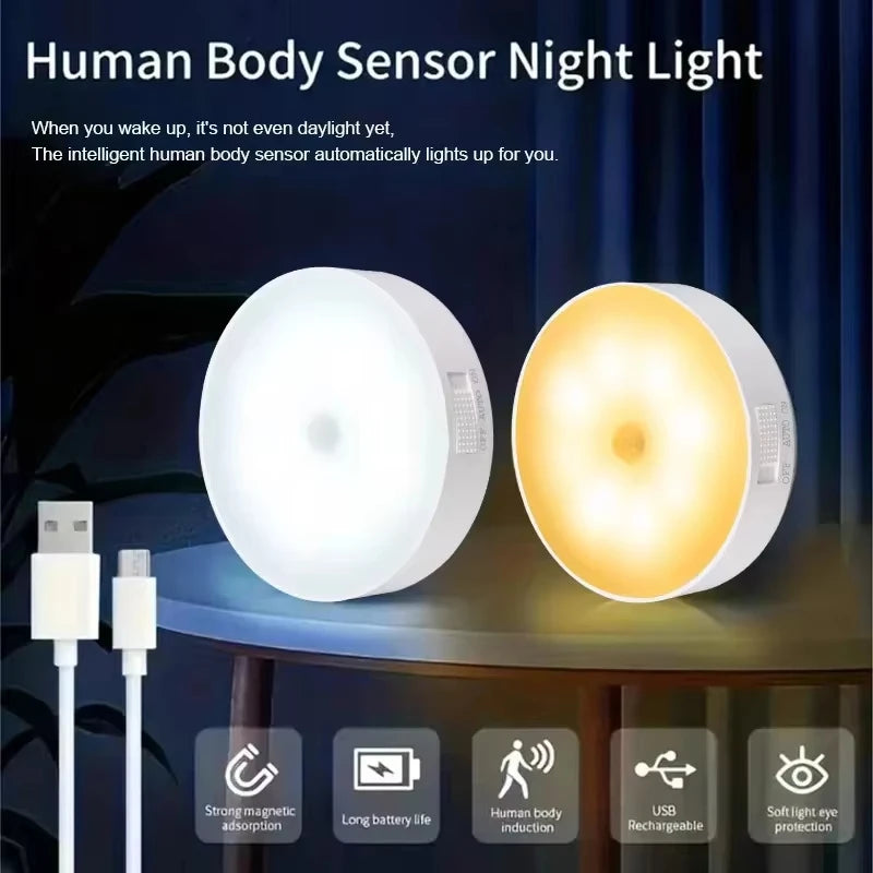 GGbingo-Motion Sensor LED Night Light Type-C Rechargeable, Kitchen Cabinet, Wardrobe Lamp, Staircase, Wireless Closet Light, HPH