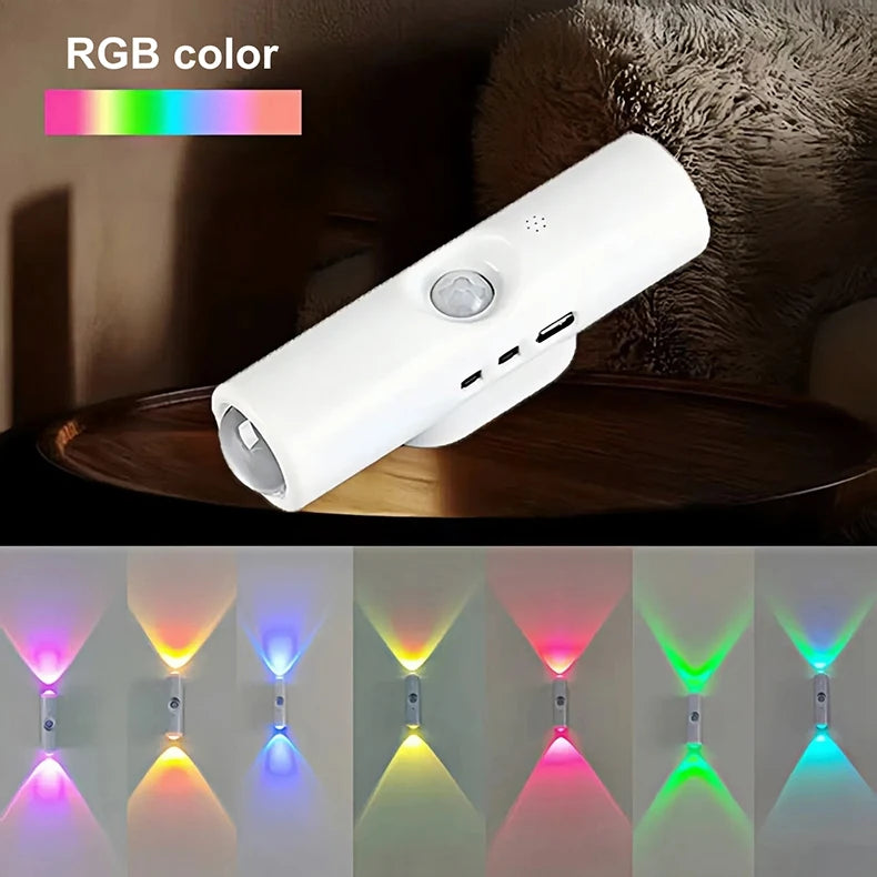 Rechargeable Motion Sensor Magnetic Wall Lamp Smart LED Double-head RGB Gradient Night Light for Bedroom Closet Home Decor