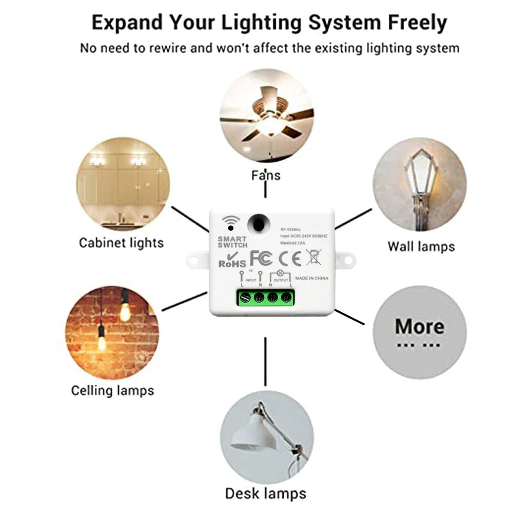 AXUS 110V 220V Mini Receiver 433HMz Wireless Round Button Remote RF Safey Switch Module 2200W Fr Home LED Lamp Bulb