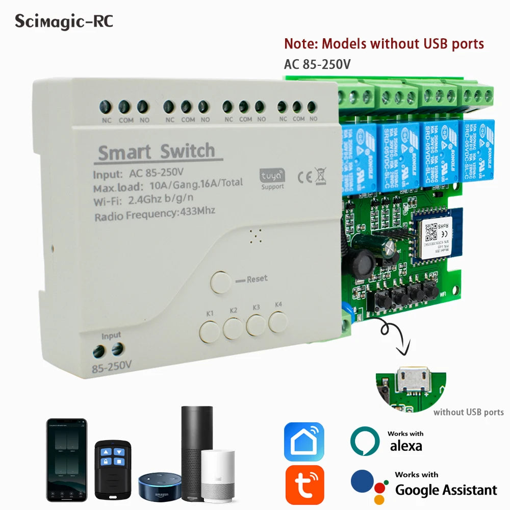 Tuya Relay 4CH Smart Home Switch Module 5V 12V 32V 220V RF 433 Radio Remote Control Work With Alexa Google Home