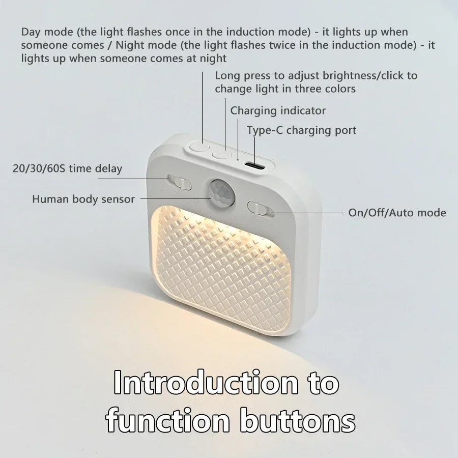 PIR Motion Sensor LED Night Light USB Rechargeable Night Lamp for Bedroom Staircase Hallway Wardrobe Closet Cabinet Lighting
