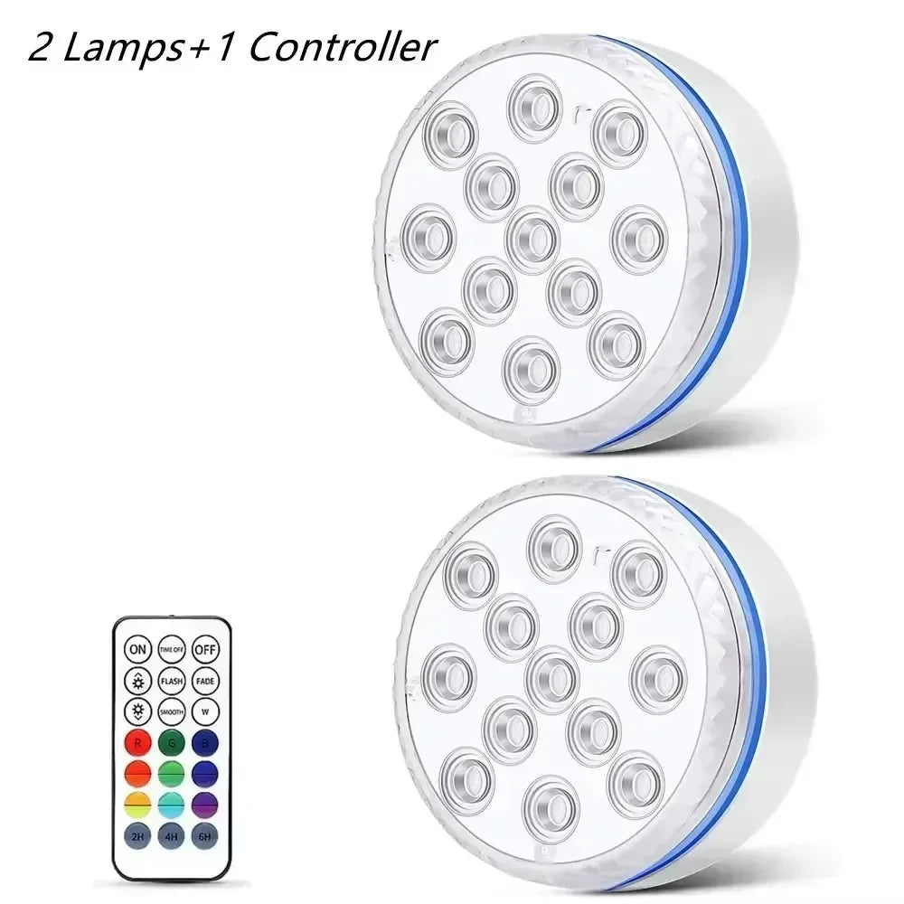Updated IP68 RGB Submersible 13LED Underwater Light with Remote Control Underwater Pool Light Bright Lamp for Pond/Pool/Aquarium