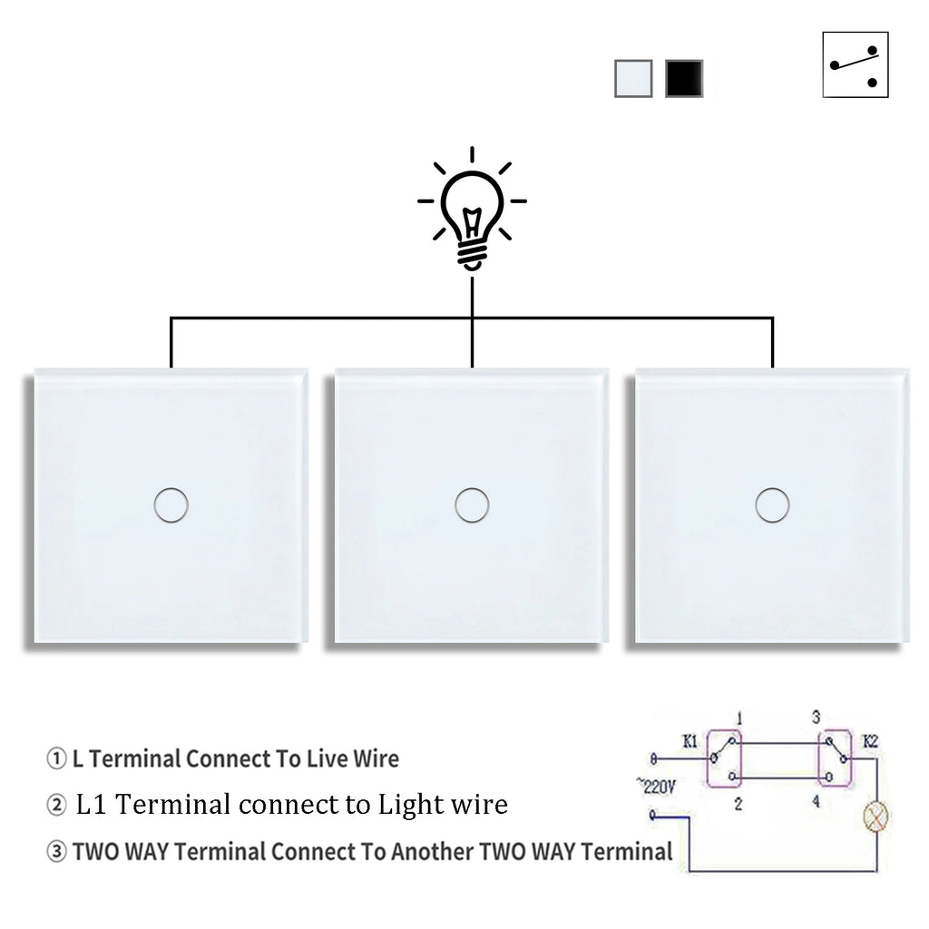 2way 3way 1gang Touch Switch Wall Light Switches No Neutral Wire 240V No Wifi For Staircase Bedside Switches Bedroom