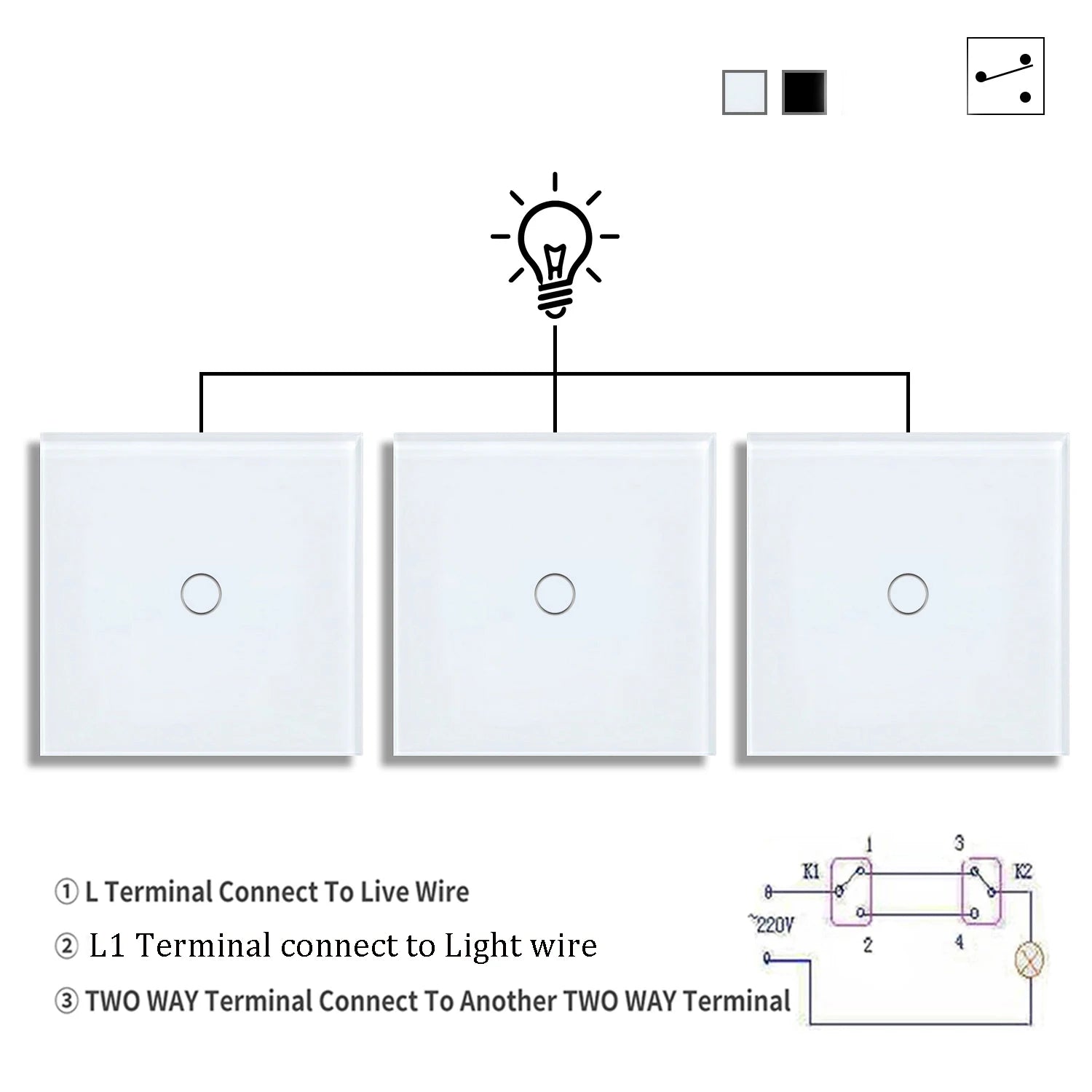 2way 3way 1gang Touch Switch Wall Light Switches No Neutral Wire 240V No Wifi For Staircase Bedside Switches Bedroom