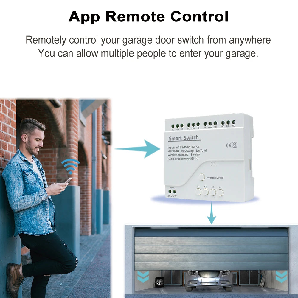 EWelink WiFi Smart 4CH Switch 220V 10A Relay Module APP Remote Control 12V 24V 85-250V Receiver Google Home Alexa