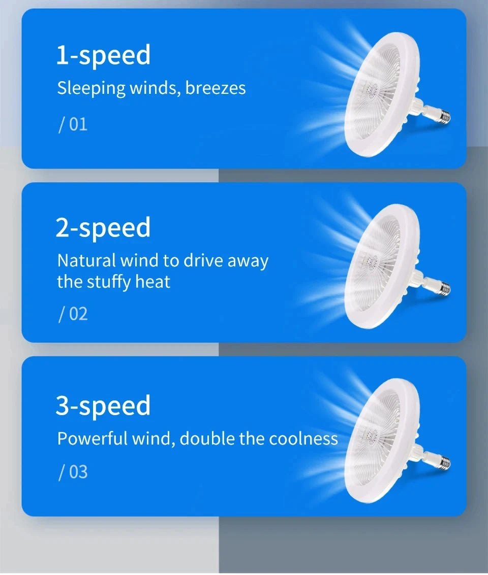 Energy-Saving Remote Control LED Ceiling Fan Lamp 85-265V for Living Room Bedroom Bottom Noise Mute E27 Base 2 In 1fans Light