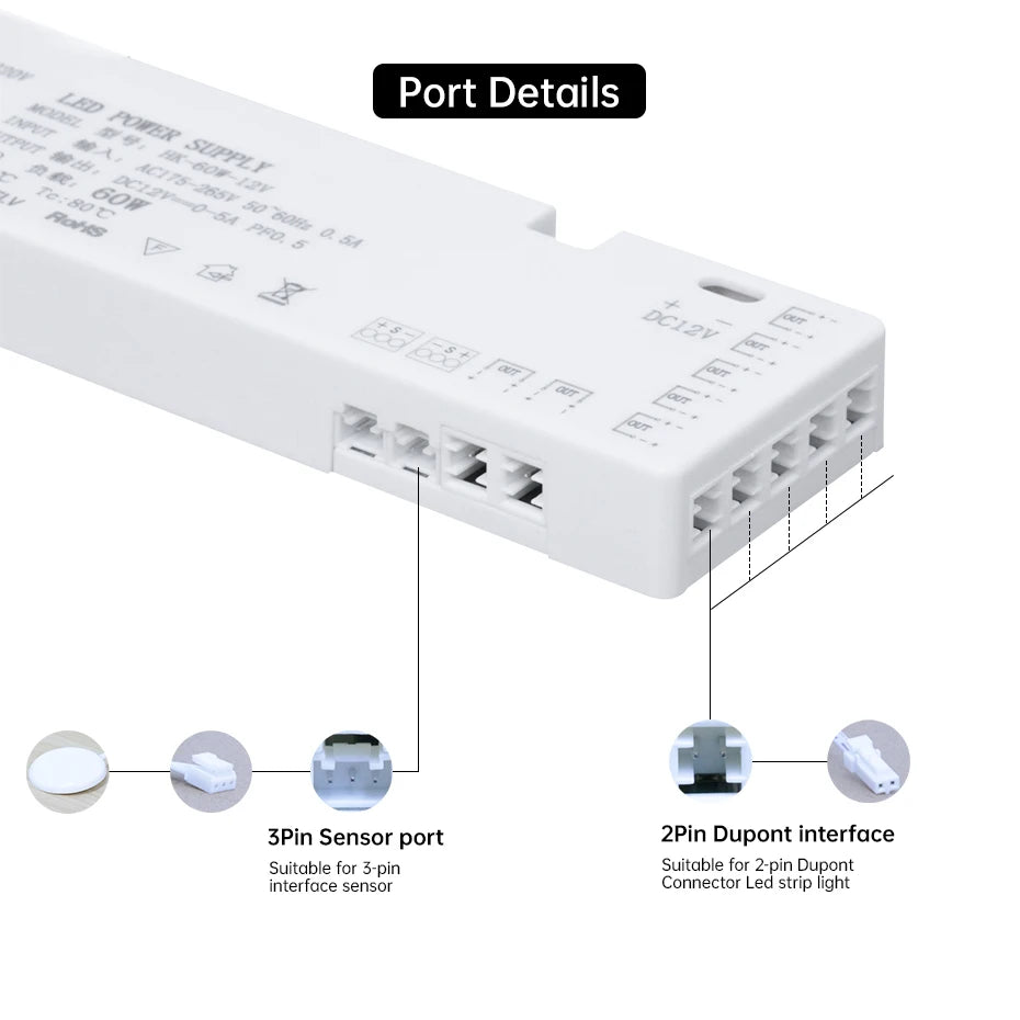 200W 150W 100W 60W 36W 24W LED Cabinet Light Strip Transformer AC220V to DC12V/24V for Home Wardrobe/Shelf with DuPont Port