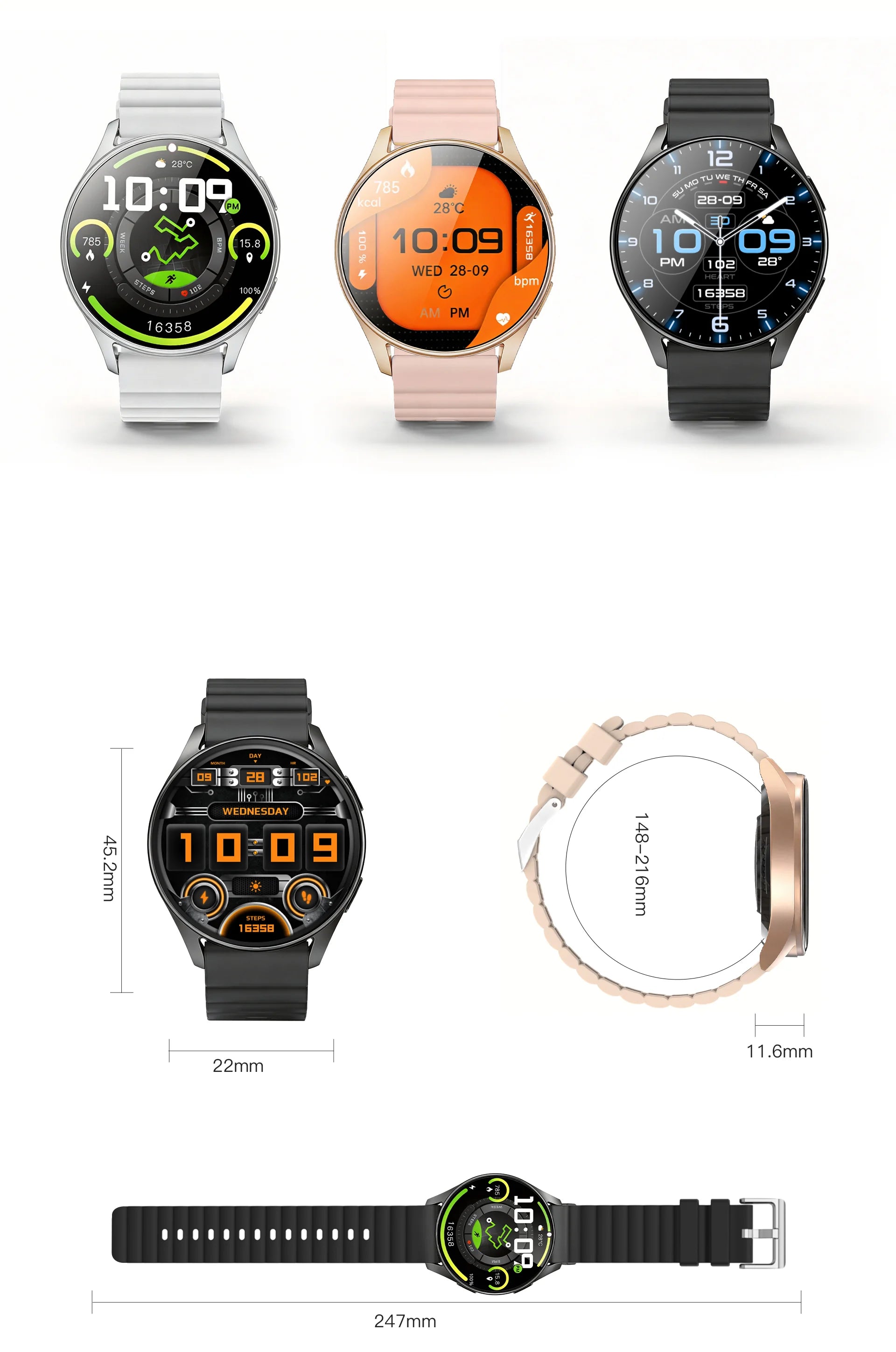 Men's and women's smartwatches, wireless dialing, fitness trackers, compatible with IOS and Android wearable smart wristbands