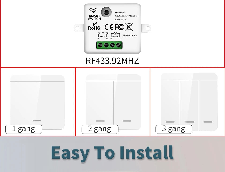 Wireless Light Switch 433MHz Remote Control 1/2/3Gang Interruptor Wall Smart Lighting Switch 10A 110V 220V For Lamp LED