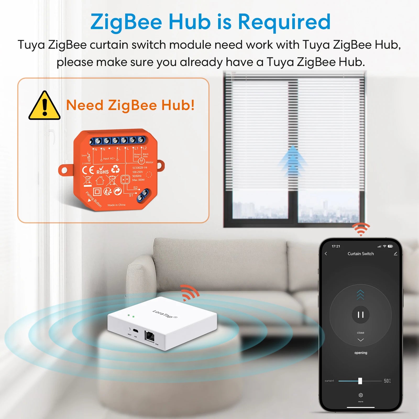 LoraTap ZigBee Blinds Sunshade Roller Shutter Switch Module For Motor Tuya Smart Life Percentage Control Timer Google Home Alexa